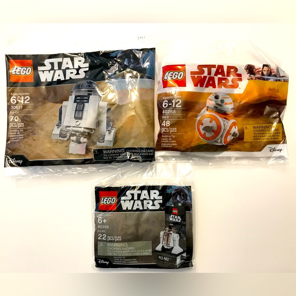 Lego Star Wars Polybags 30611 R2-D2, 40268 R3-M2, 40288 BB-8 - New